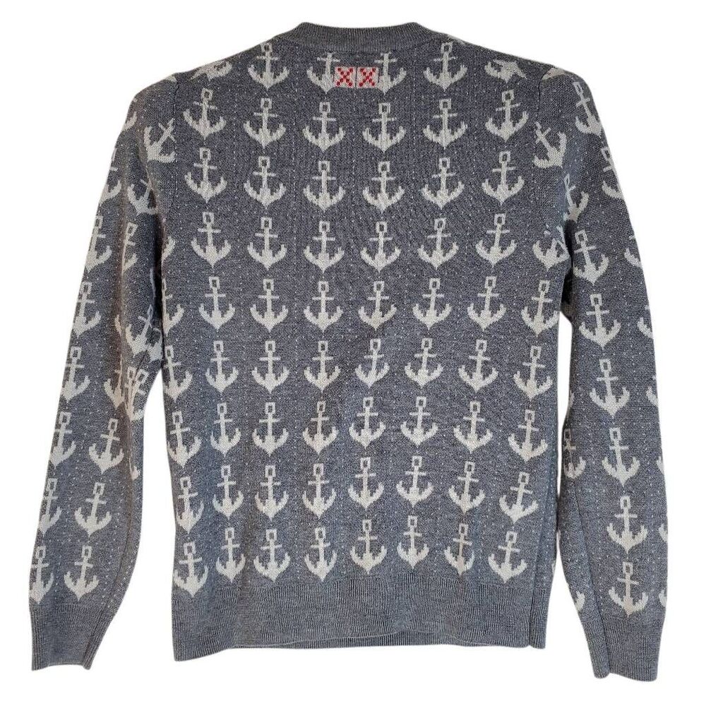 Vineyard Vines Kids Ahoy Anchor Print Merino Wool Blend Sweater Gray Medium - Picture 5 of 13